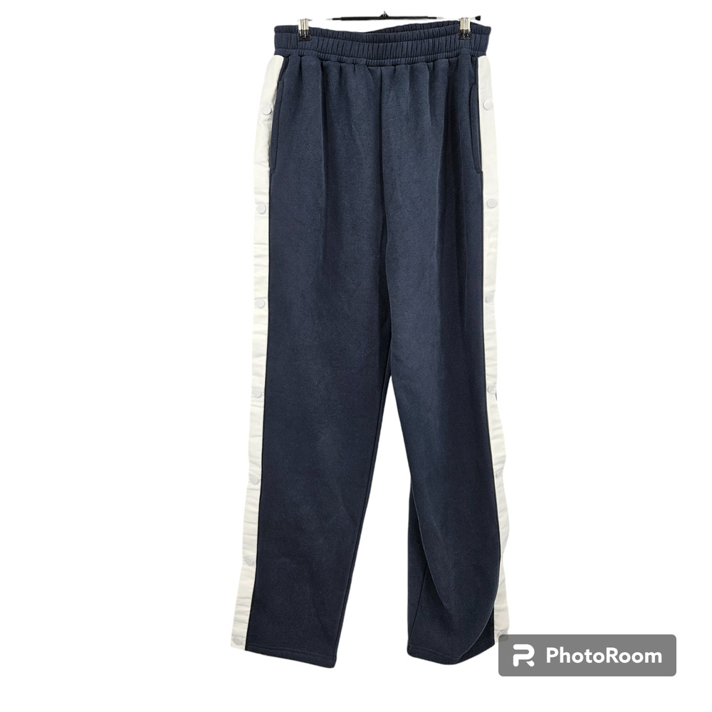 yllw Mens Sweatpants Navy Blue Strip Button Detail Elastic Waist Pull On Size M